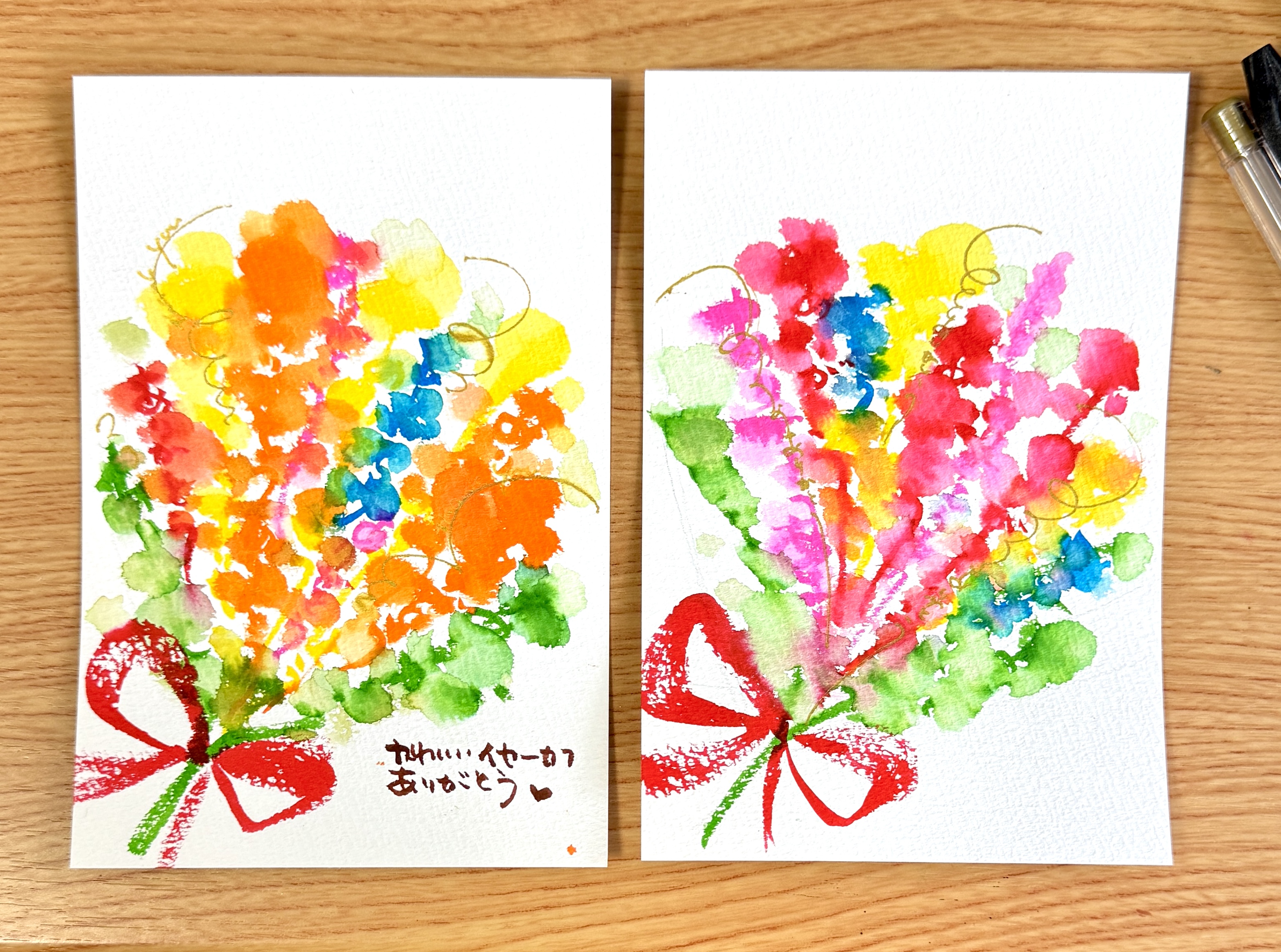 カラー筆ペンで描いたありがとうの花束